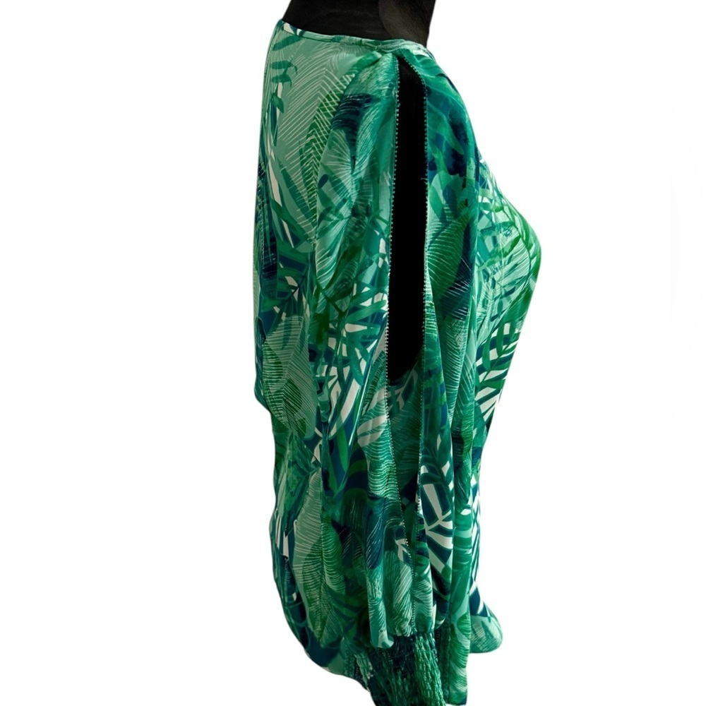 Laundry by Shelli Segal Green White Cold Shoulder Long Sleeve Blouse, Womens M - Picture 3 of 4